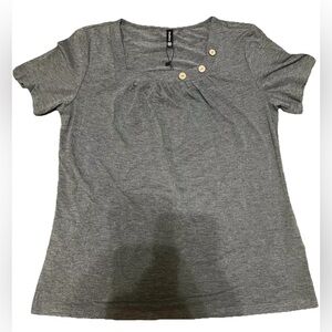 Womens Summer Button Blouse Tops Ladies Short Sleeve Plain Tee T Shirt Size M